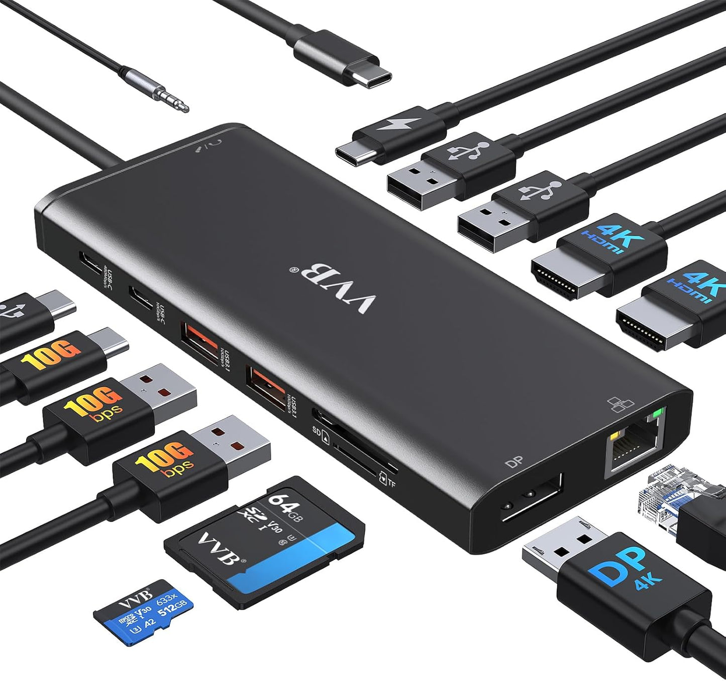 Docking Station Dual Monitor HDMI for Laptops - 14 in 1 Hub