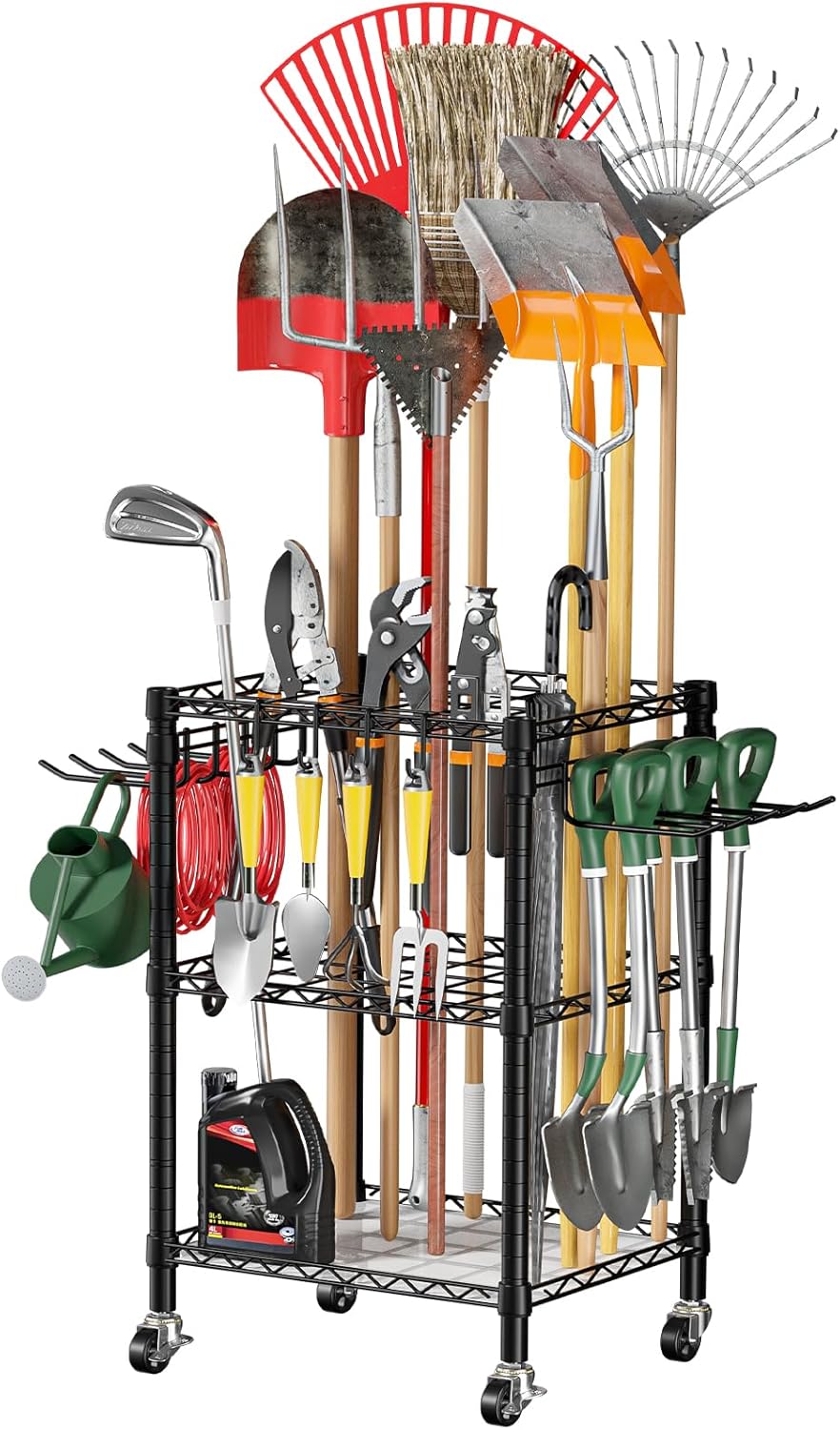 T1 Garden Tool Organizer with Lockable Wheels for Easy Storage