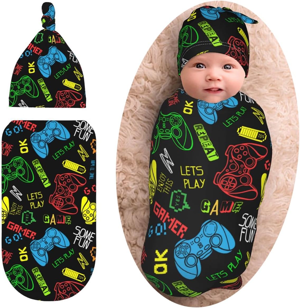 Soft Gaming Swaddle Blanket Set for Newborns by Sozzjile