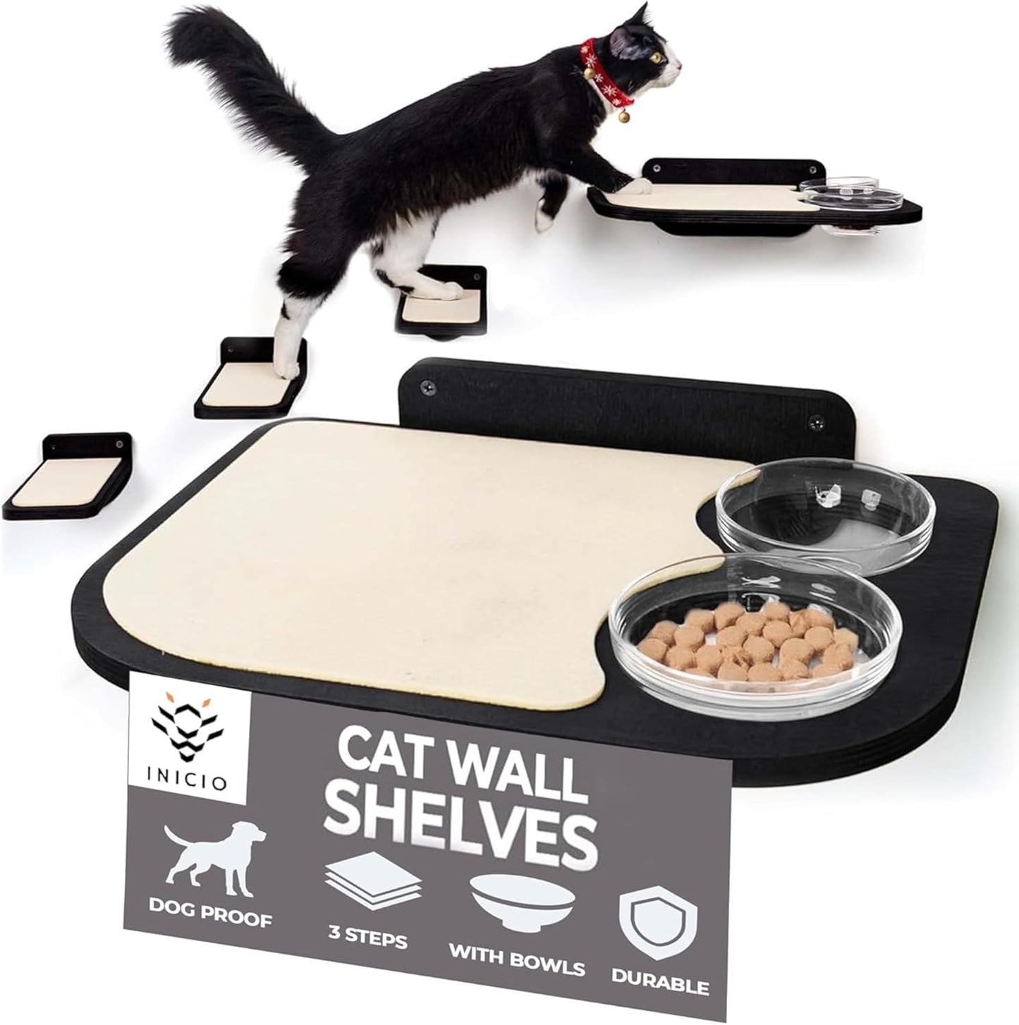 Cat Wall Shelves Feeding Station for Dogs with 3 Step Design