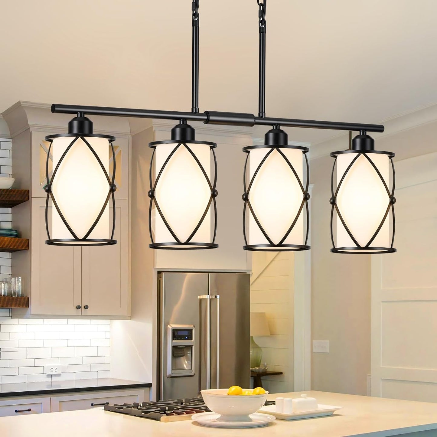4-Light Kitchen Island Lighting with Modern Black Finish