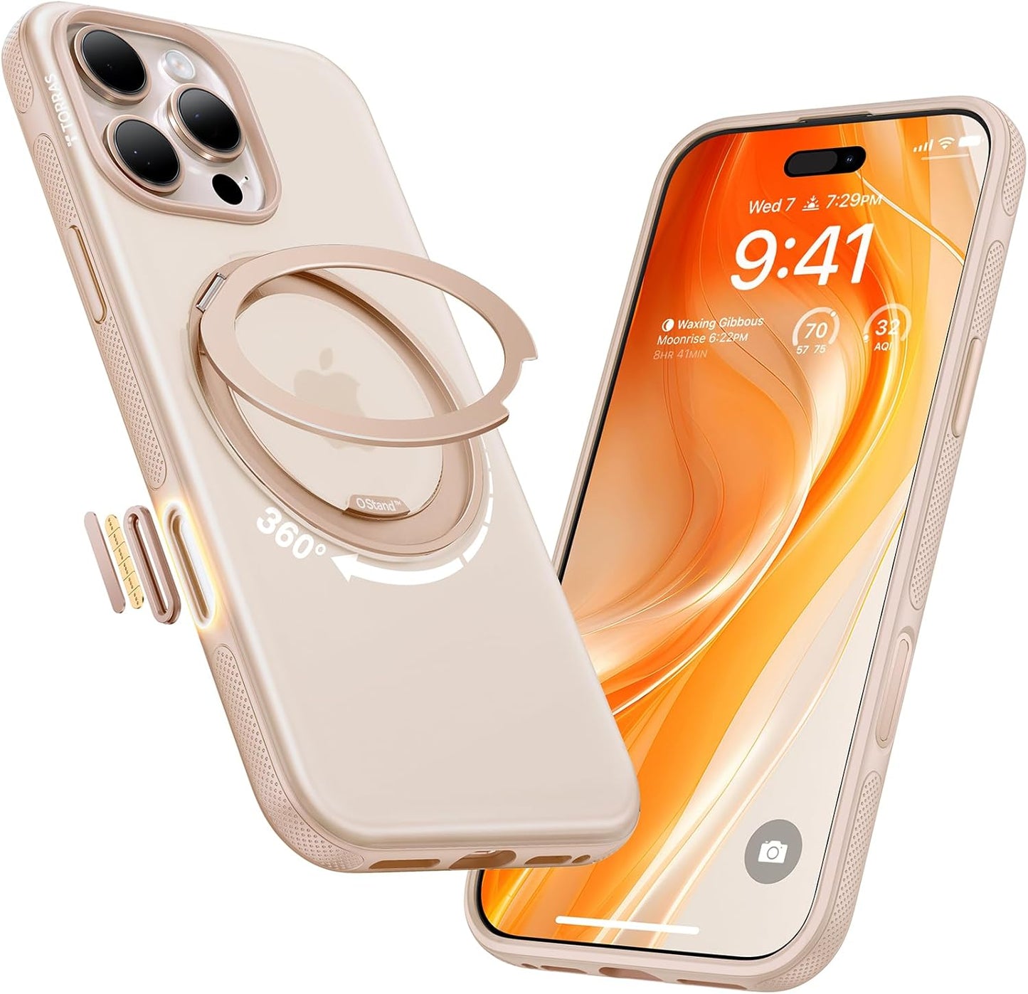 TORRAS Desert Titanium iPhone 16 Pro Case with 360 Magnetic Stand