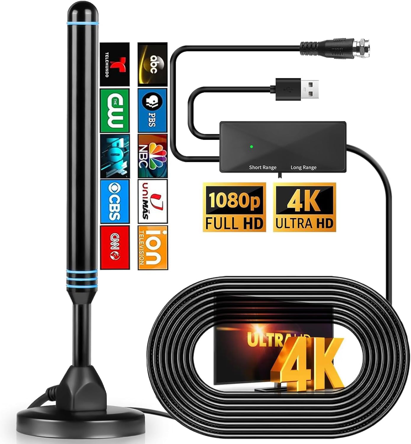 4K HD TV Antenna with Signal Booster - Long Range