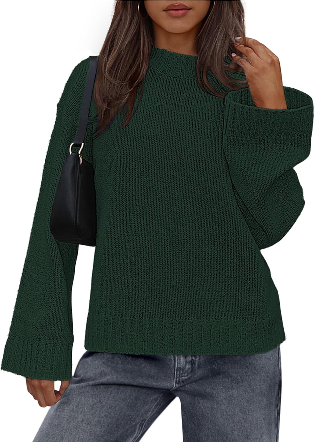 BTFBM Casual Crewneck Loose Knit Pullover Sweater for Women
