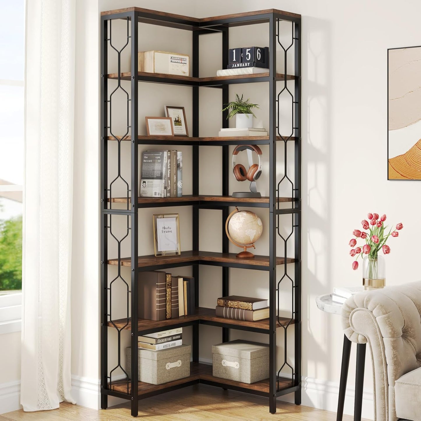 Tribesigns Corner Shelf - 7-Tier Industrial Bookshelf for Home
