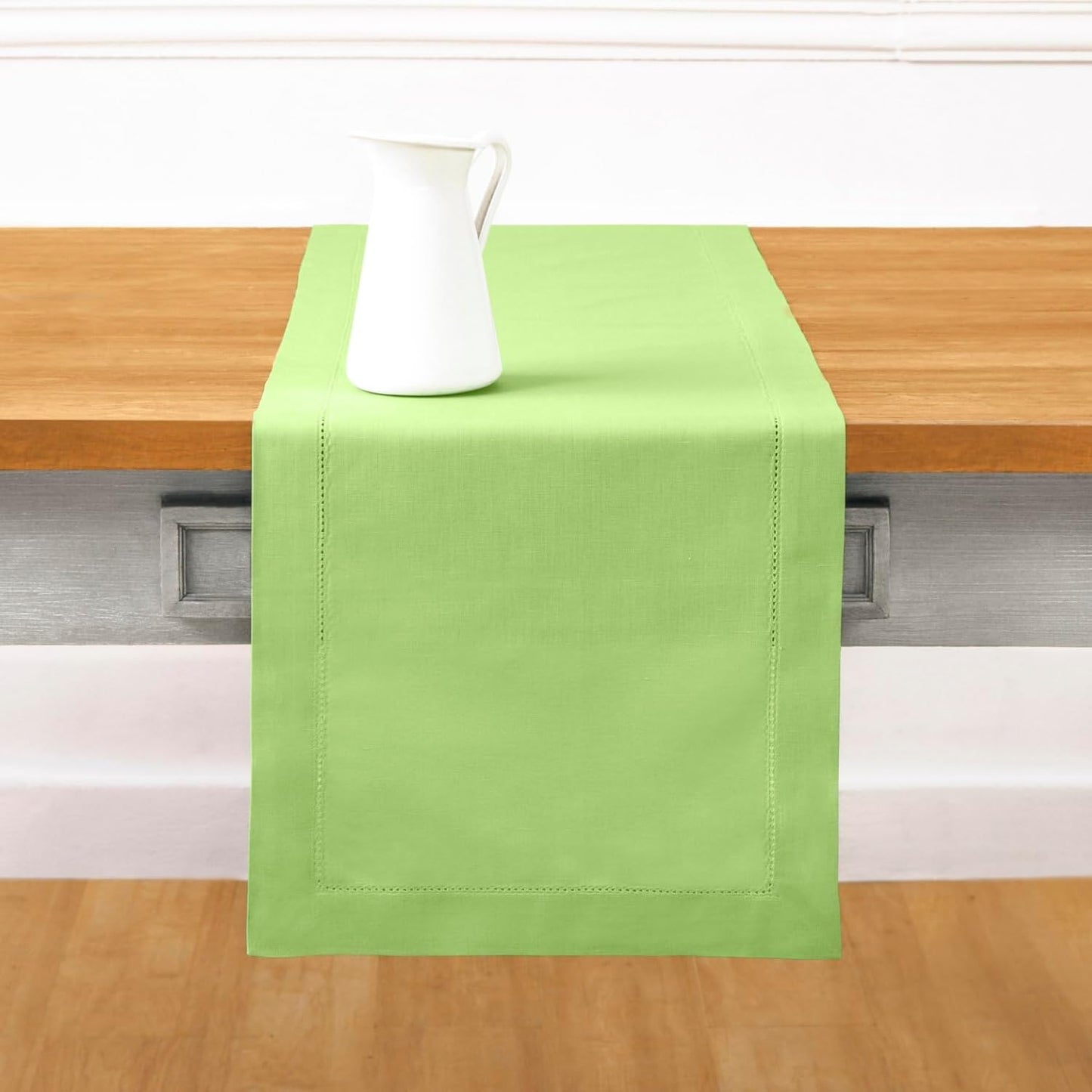 Cotton Linen Table Runner 14 x 120 Inch in Apple Green Color