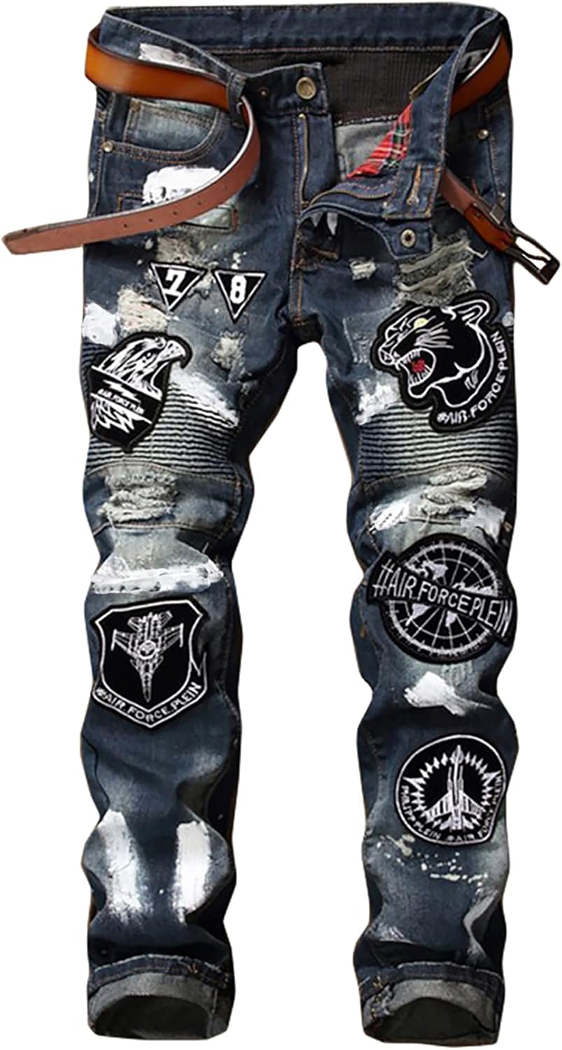 Enrica Men's Ripped Straight Slim Moto Biker Jeans Review