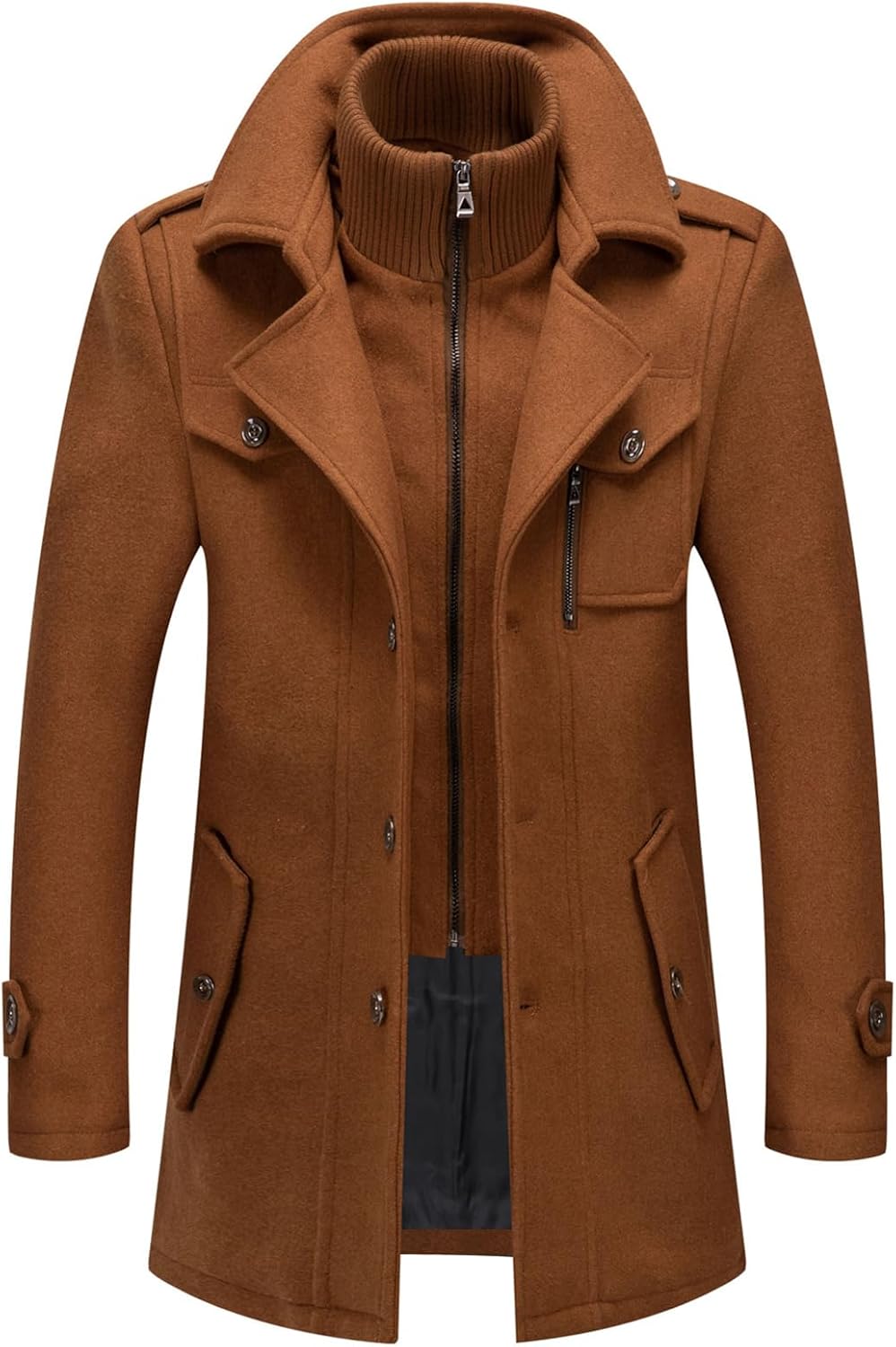 Men's Thermal Wool Blend Peacoat with Detachable Zipper