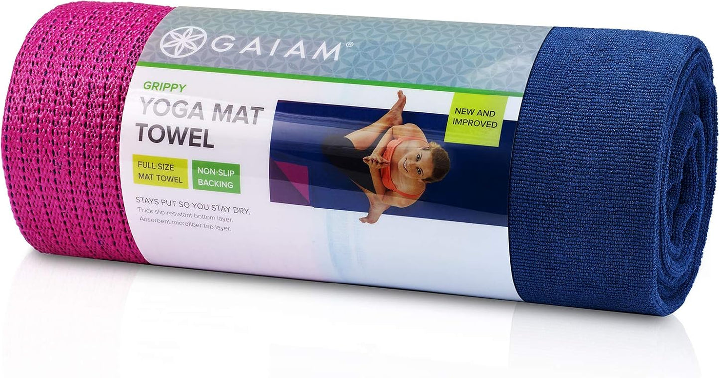 Gaiam Grippy Hot Yoga Mat Towel - Fast Dry Microfiber - Non Slip