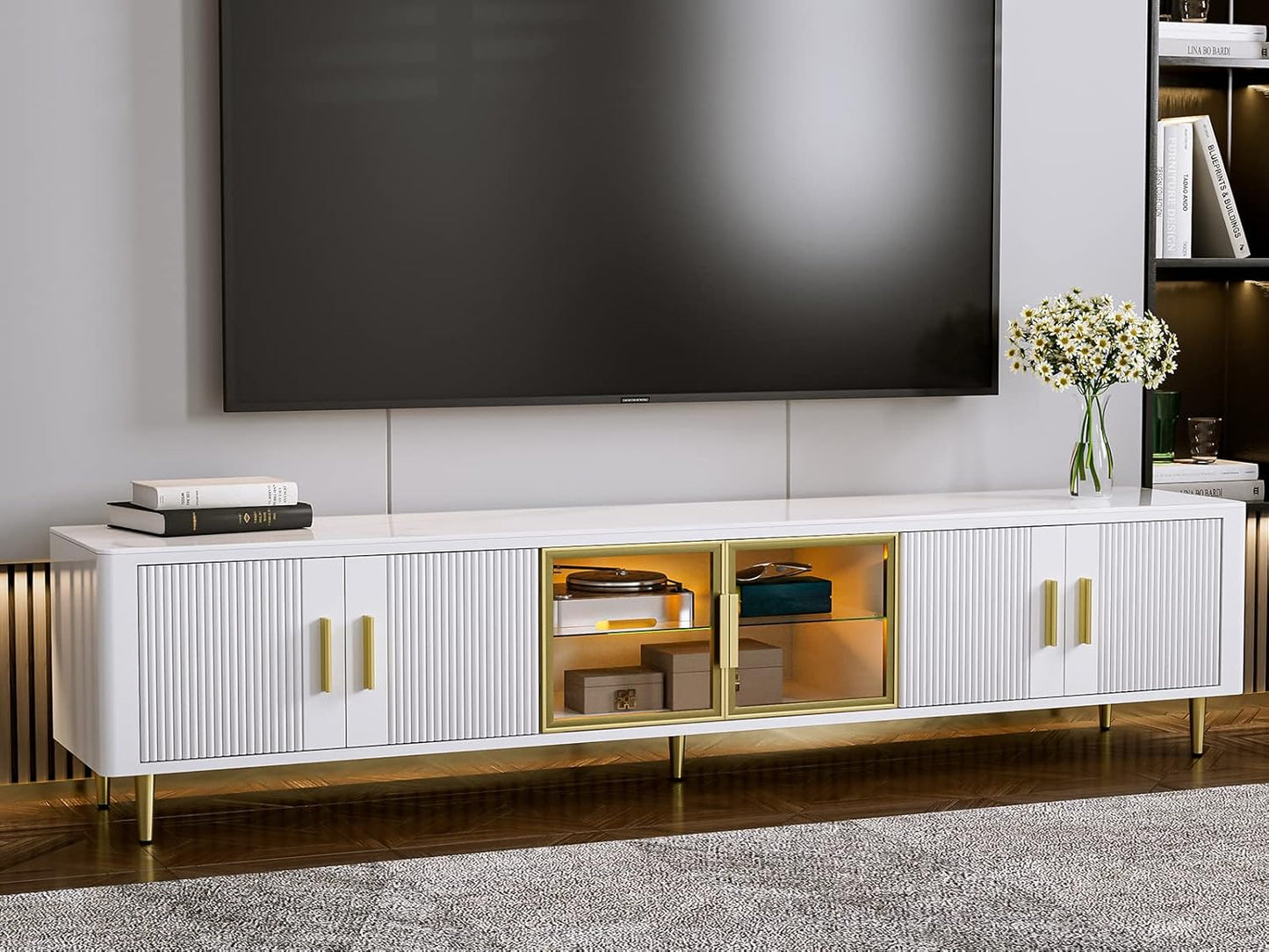 IKIFLY White LED TV Stand - Sleek, Spacious, Stylish!