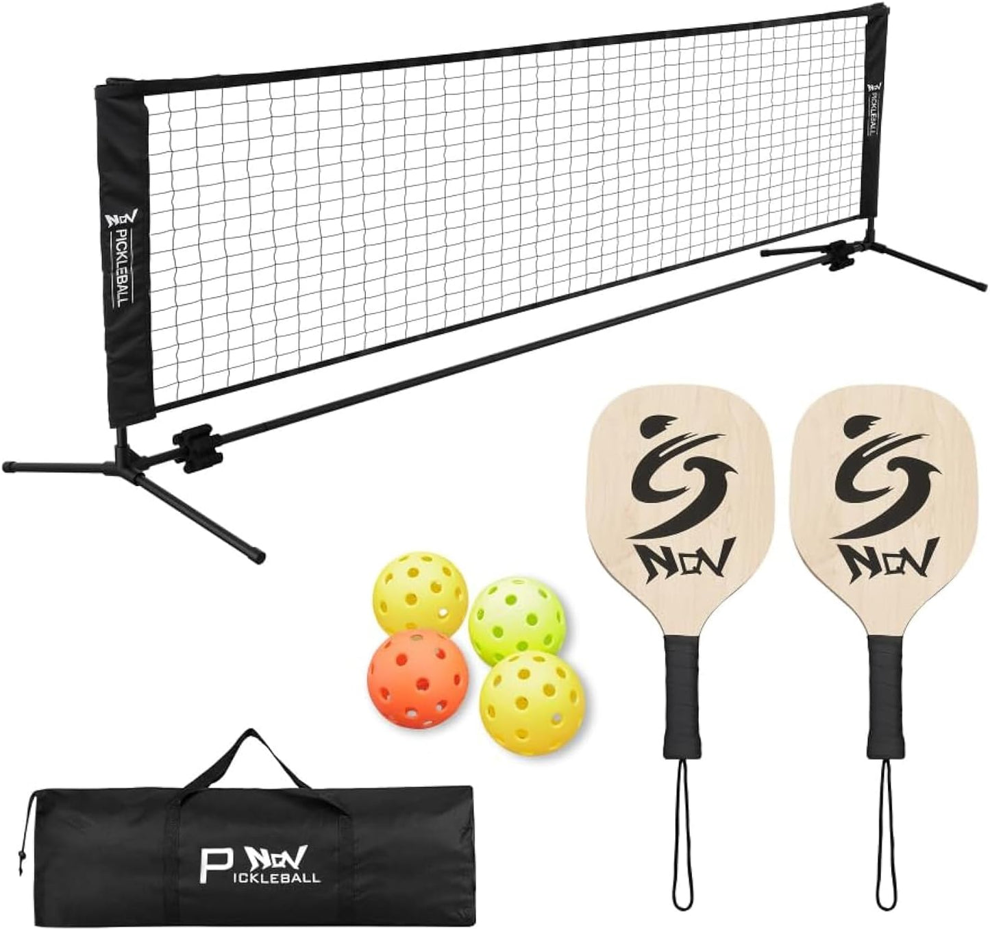 NQV Pickleball Set with 10FT Half Court Net and Paddles