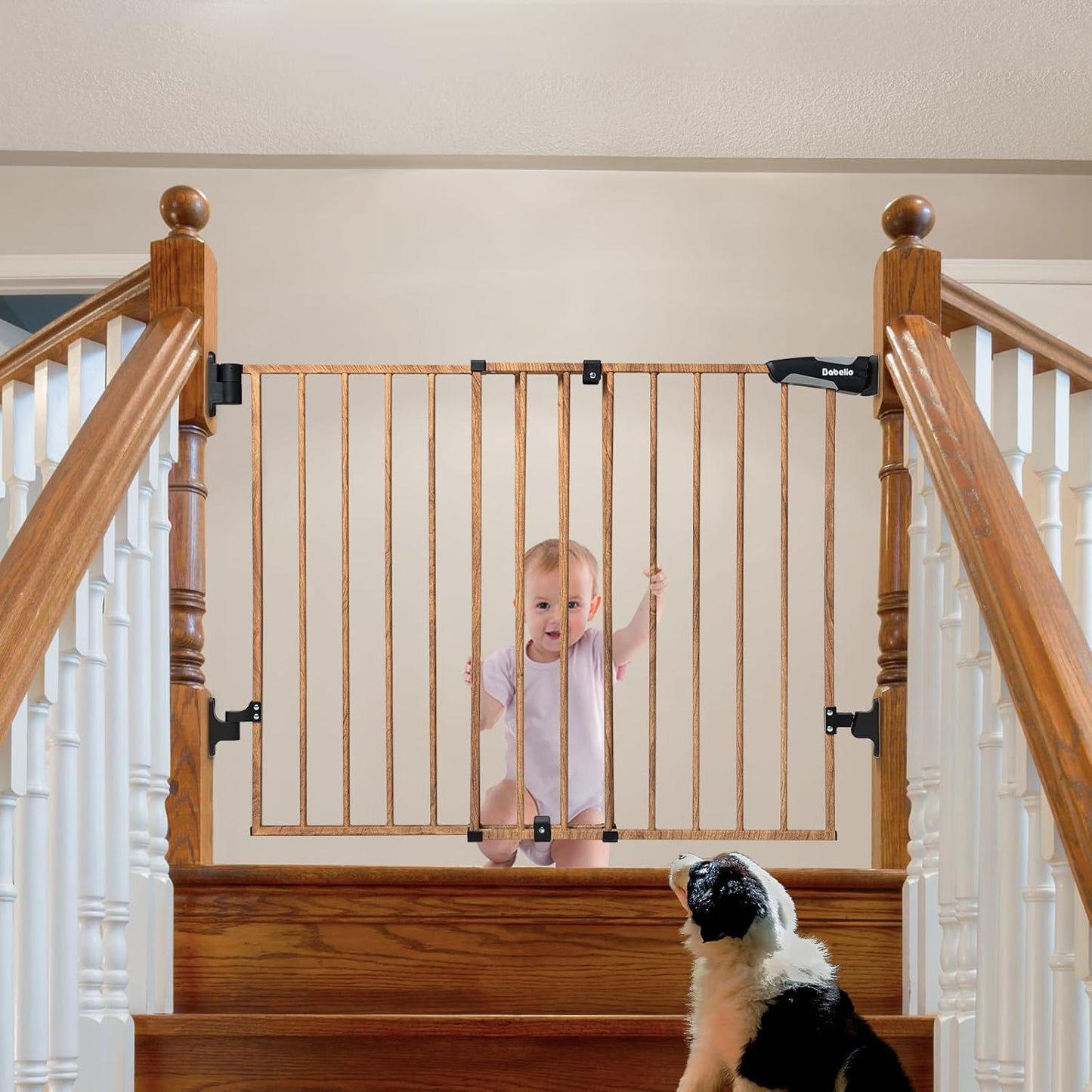 Versatile No Bottom Bar Baby Gate, Brown Wood Pattern