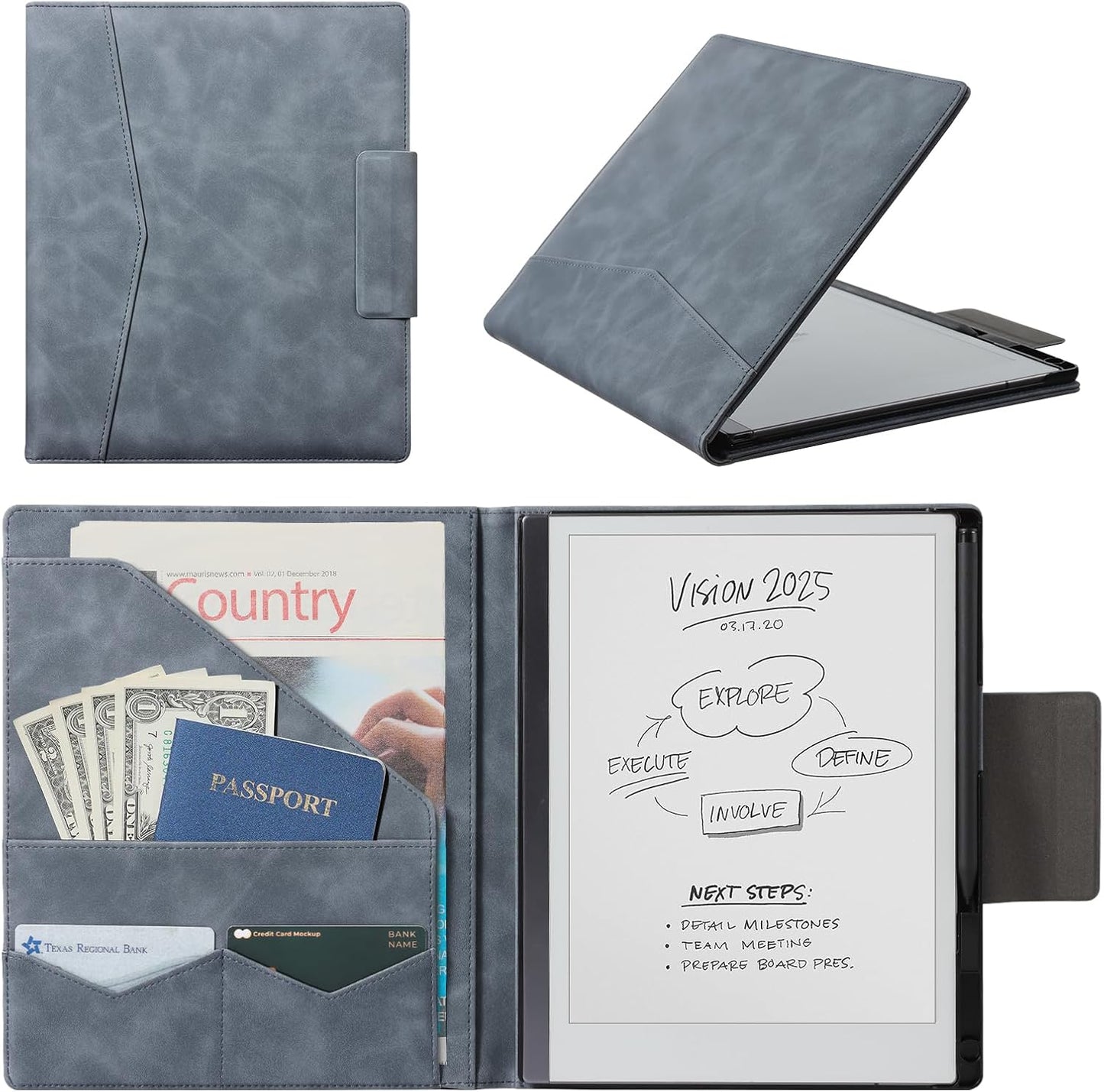 CoBak Premium PU Leather Case for Remarkable 2 Tablet 10.3 in Navy