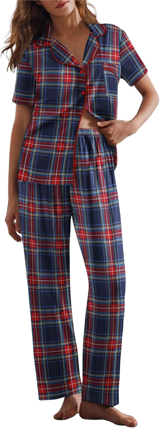Ekouaer Womens Pajamas Set Soft Button Down Sleepwear PJs