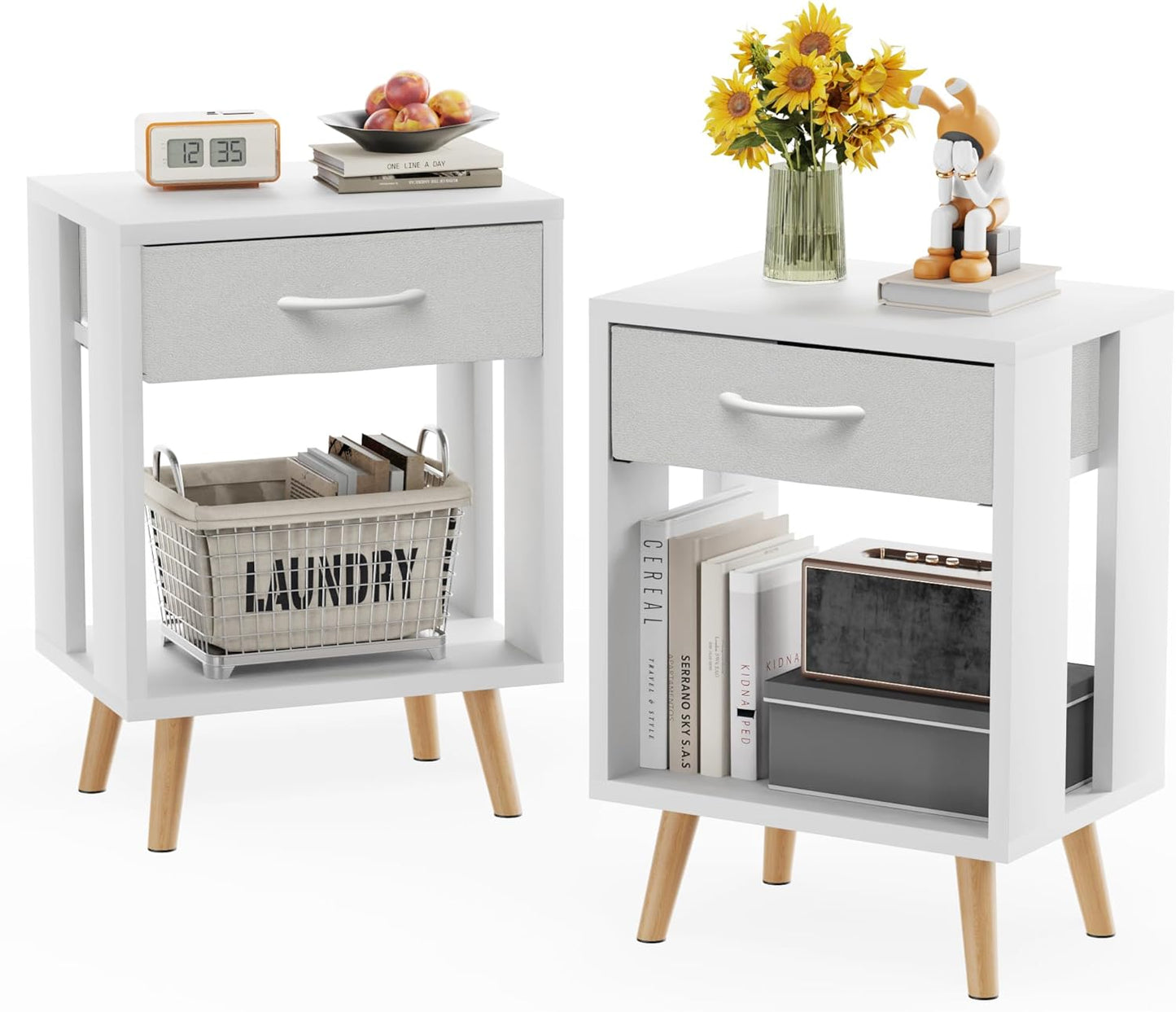 Nightstands Set of 2 with Fabric Storage Drawer for Bedroom