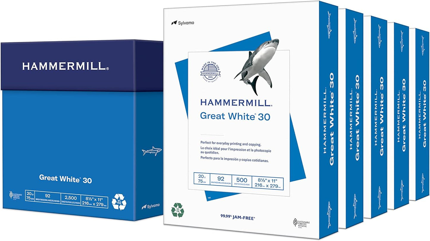 Hammermill Printer Paper Great White 30% Recycled 8.5 x 11