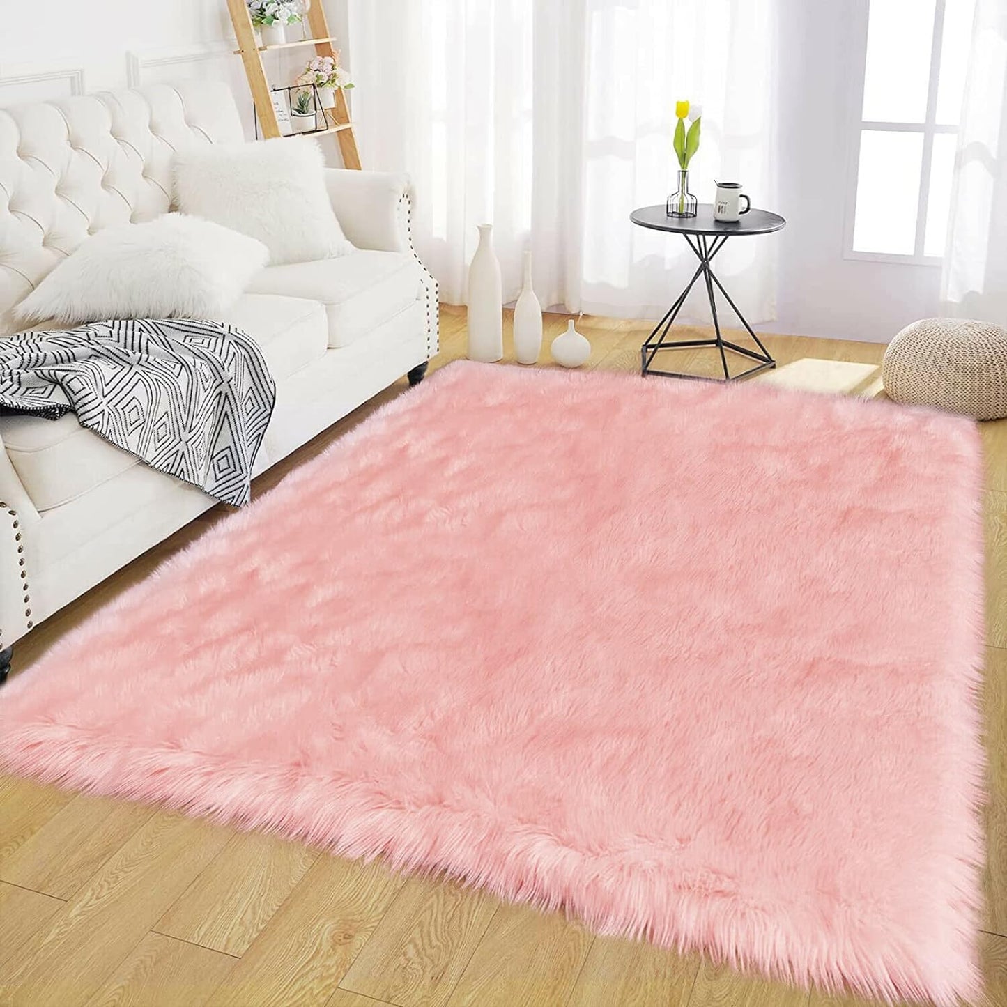 Latepis Pink Bedroom Rug 4x6 Area Faux Sheepskin for Luxury Decor