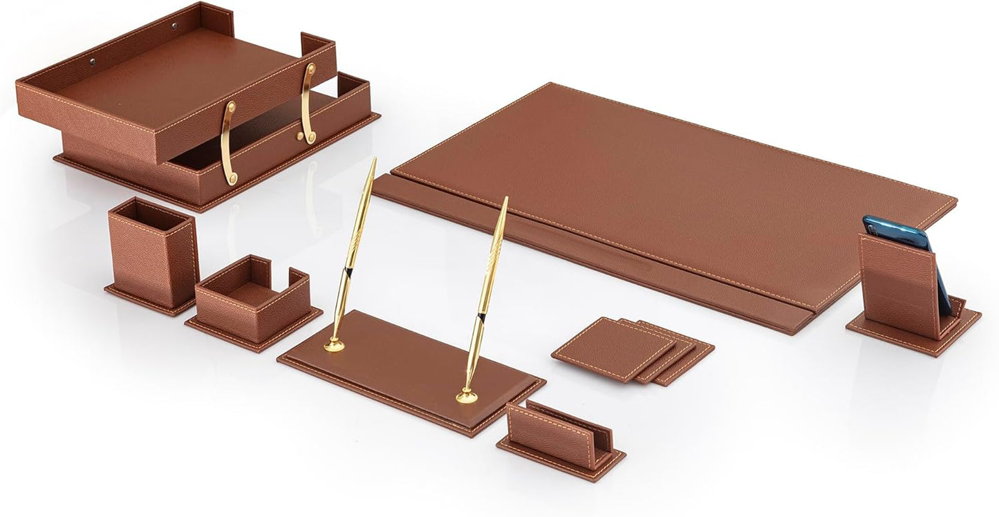 Bonded Set Luxury Leather Desk Pad & Organizers for Office Use