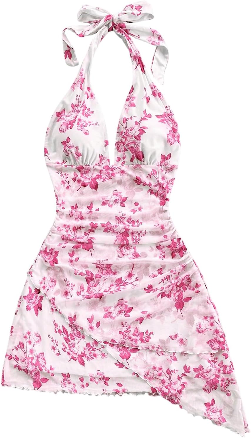 SOLY HUX Women's Sexy Tie Dye Print Halter Mini Dress