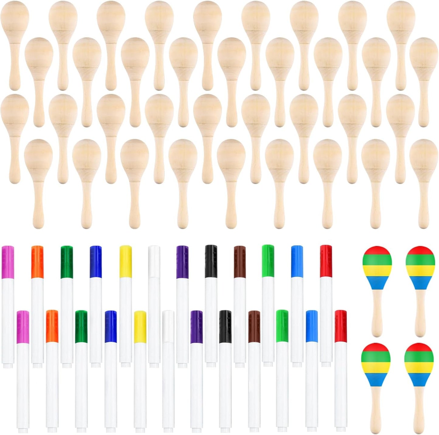 40Pcs DIY Wooden Maracas for Kids - Fun Fiesta Party Supplies