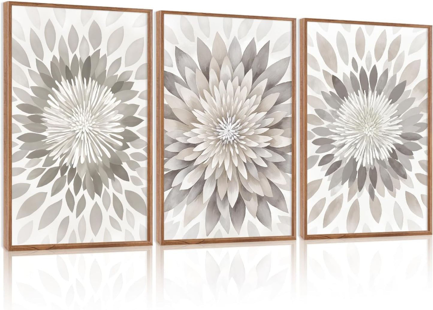 Modern Floral Burst Framed Canvas Wall Art Set for Home Decor