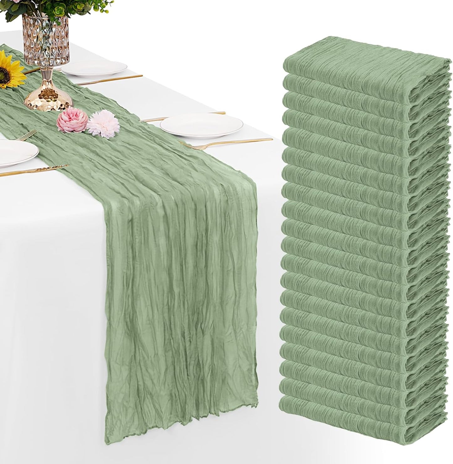 20 Pack Sage Green Cheesecloth Table Runners for Elegant Decor