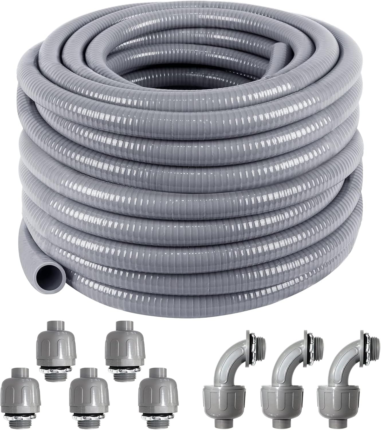 Liquid-Tight Conduit 100 ft with Connector Kit for Electrical Use