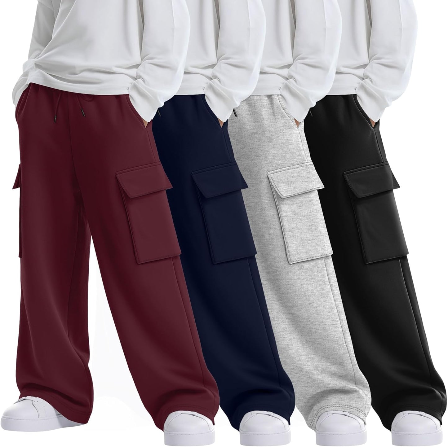 Boys' Cargo Sweatpants with Elastic Drawstring for Active Wear