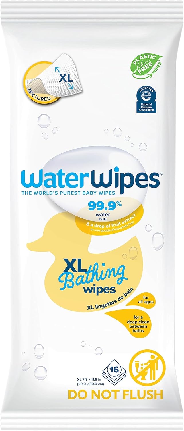 WaterWipes XL Bathing Wipes, 99.9% Water, Unscented, Sensitive Skin, 16 Count
