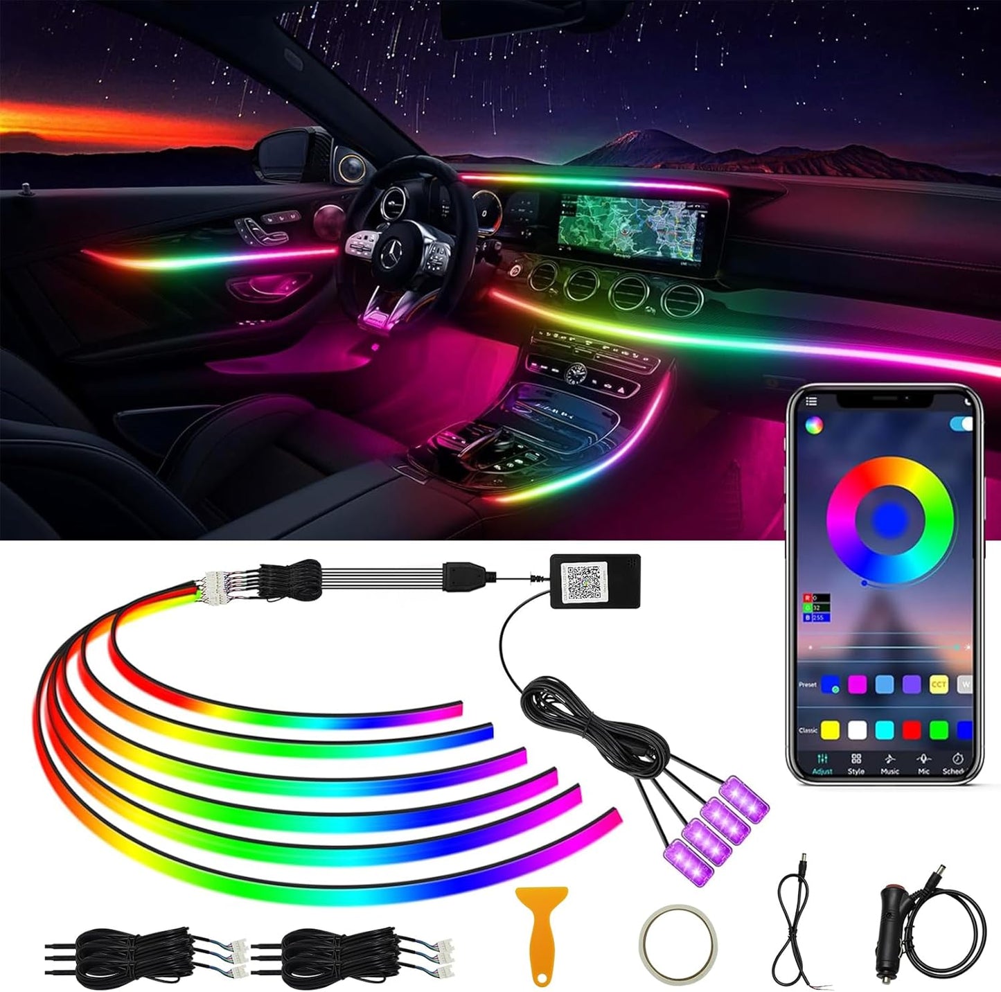 Acrylic Interior Car LED Strip Light RGB Dreamcolor 10 in 1 Kit