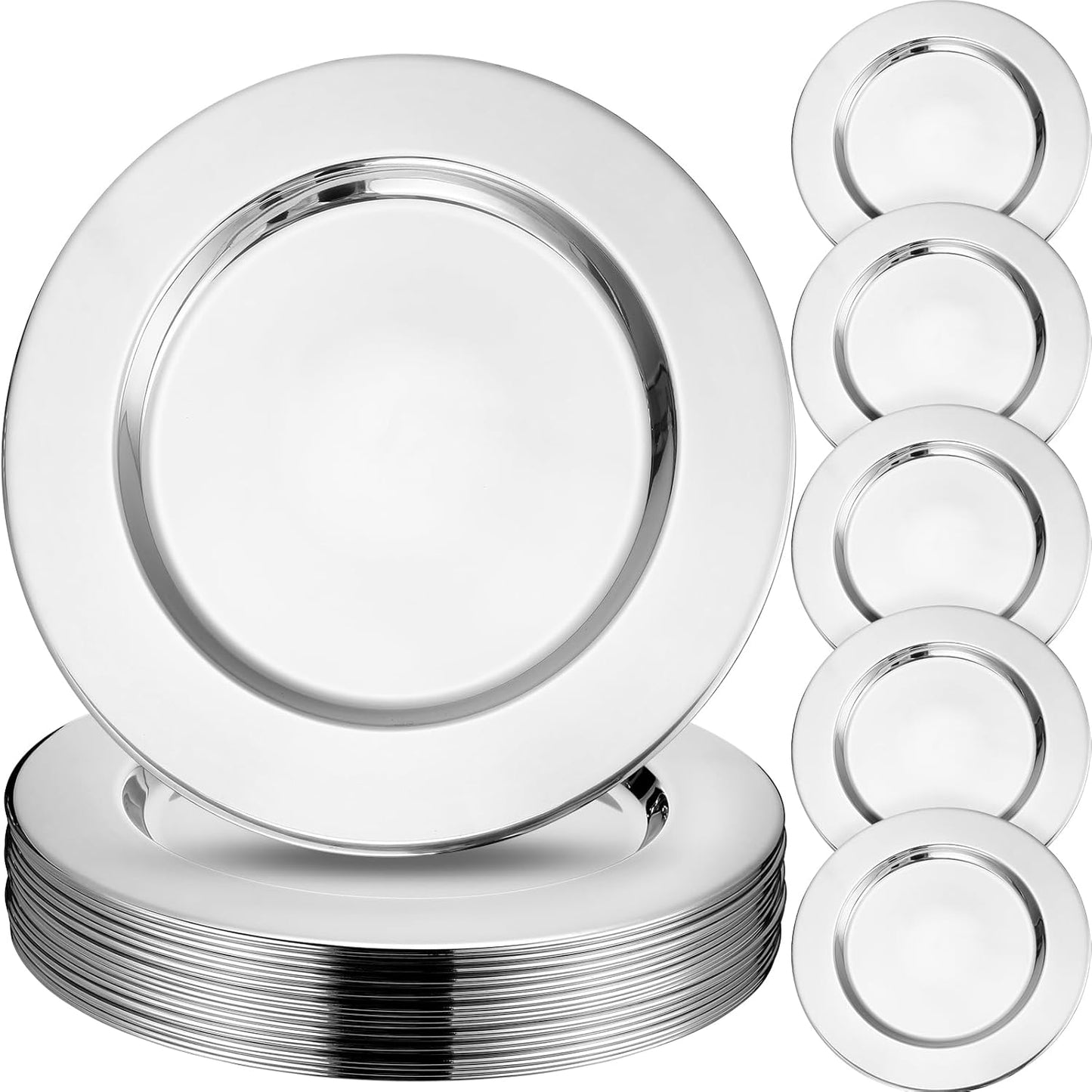 12 Pcs Silver Stainless Steel Charger Plates - Elegant Table Decor