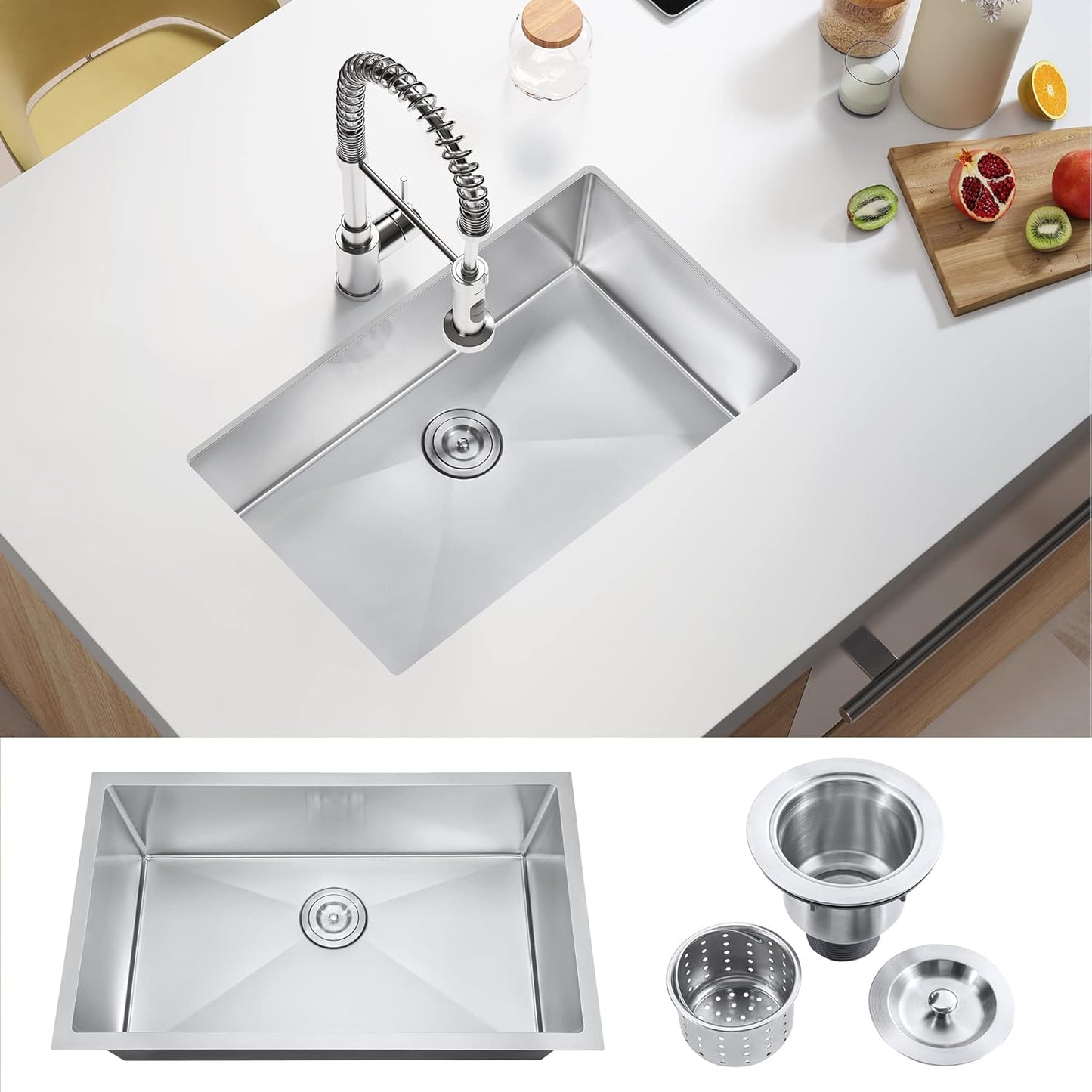 30 Inch Single Bowl Undermount Kitchen Sink with Nano Coating