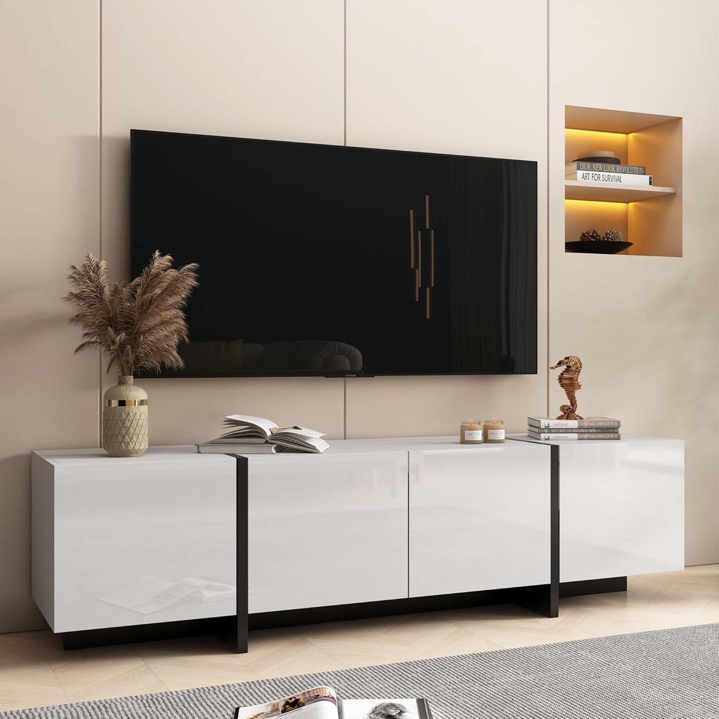 XINRONG 65-75 White TV Stand: Stylish Storage Solution