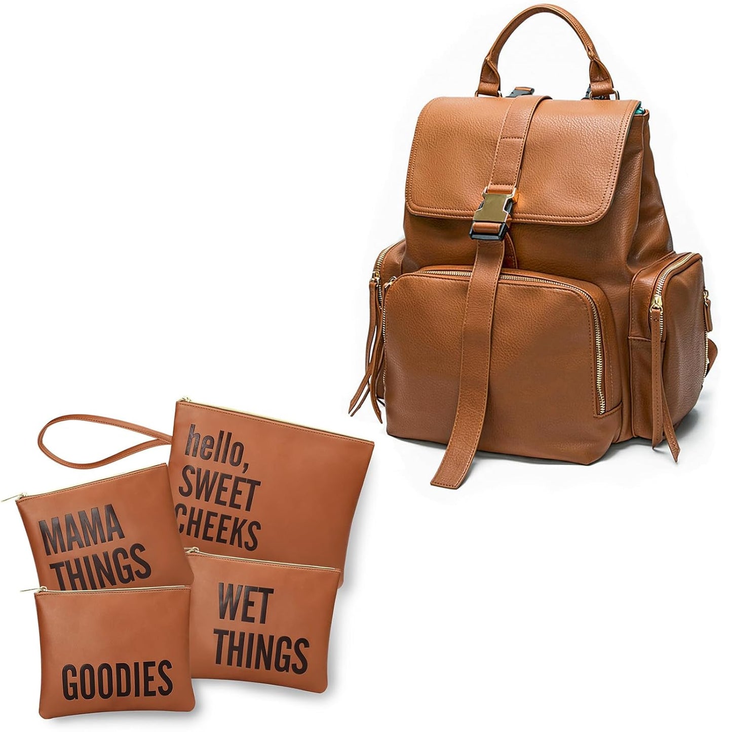 Premium Leather Diaper Backpack - 4 Insulated Pockets!