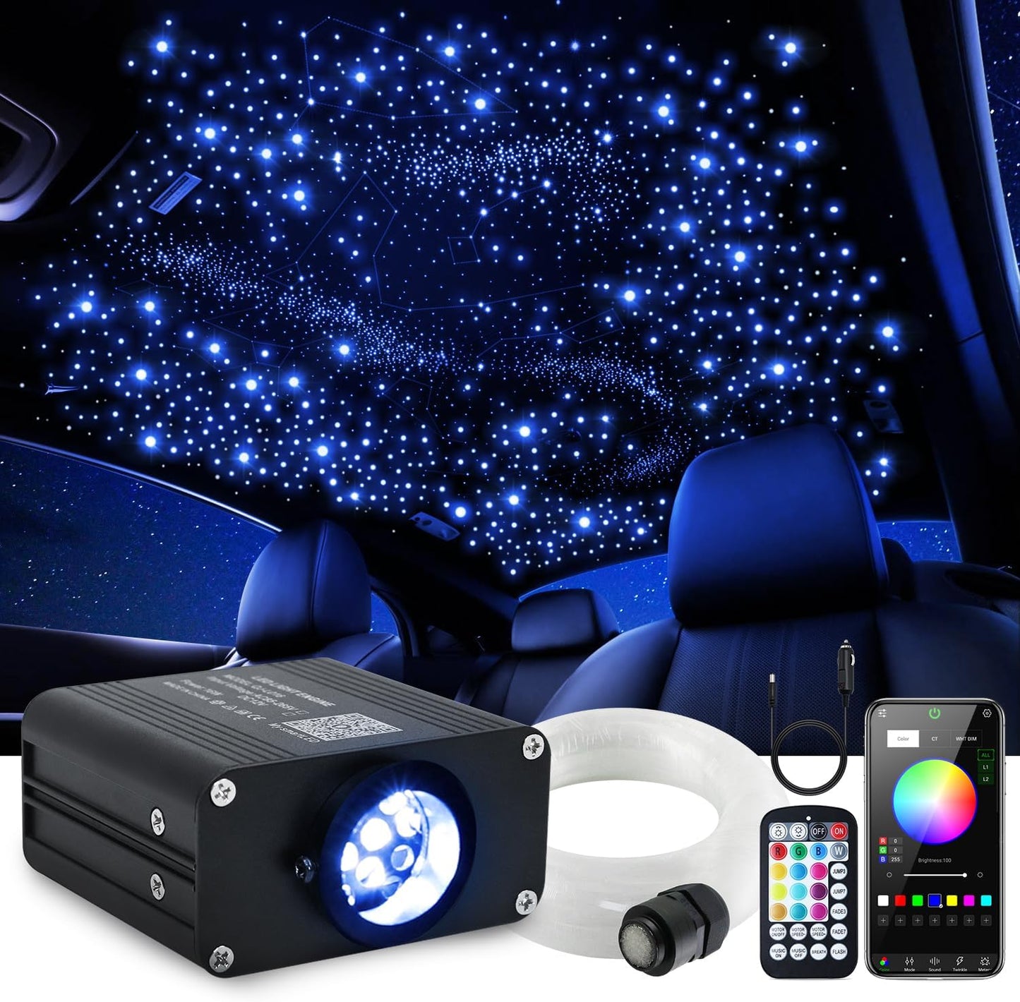 Car Starlight Headliner Kit with Bluetooth Control & Twinkle Effect