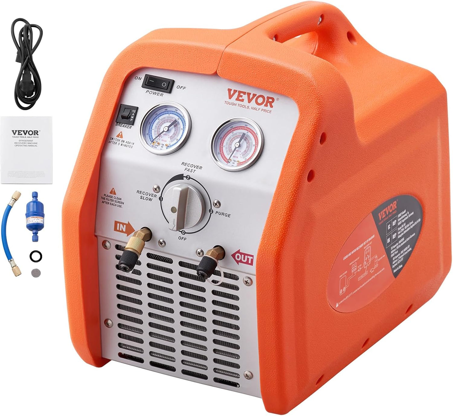 VEVOR Portable 3/4 HP Refrigerant Recovery Machine for HVAC