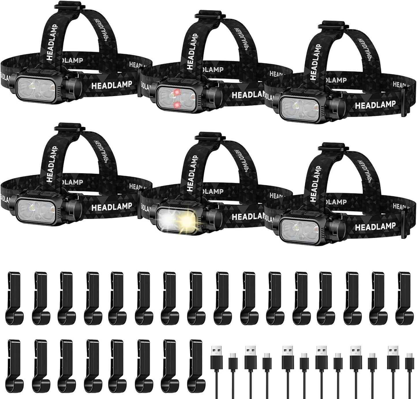 Rechargeable LED Headlamp 6 Pack for Camping and Running