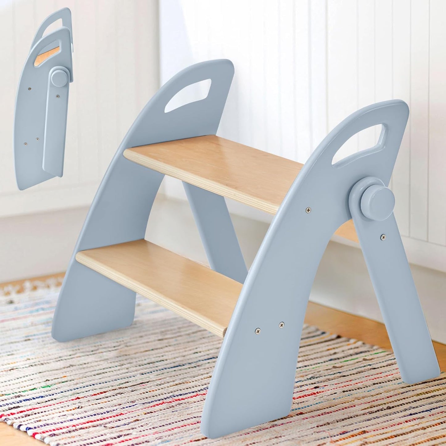 Wooden Step Stool for Kids with Non-Slip Pads and Handles