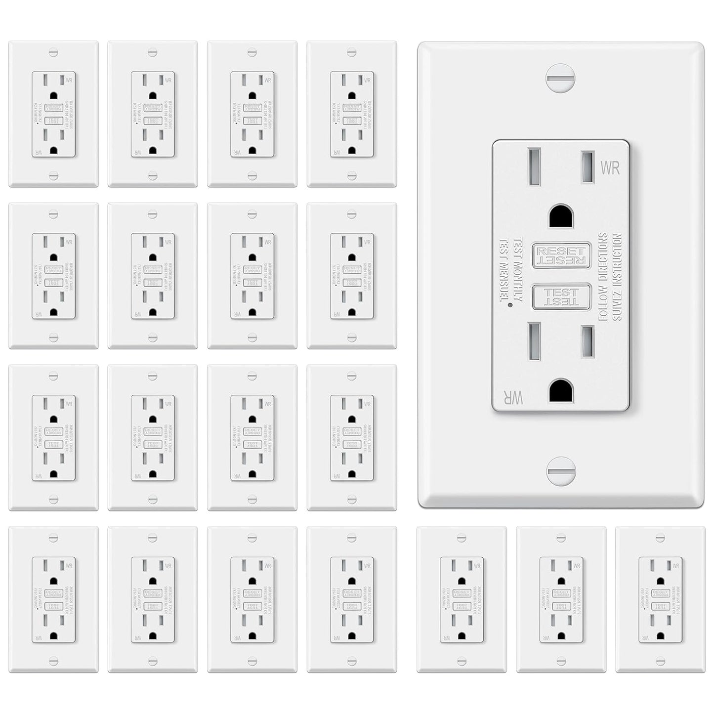 ELECTECK 20 Pack GFCI Outlets for Outdoor Use, Weather Resistant