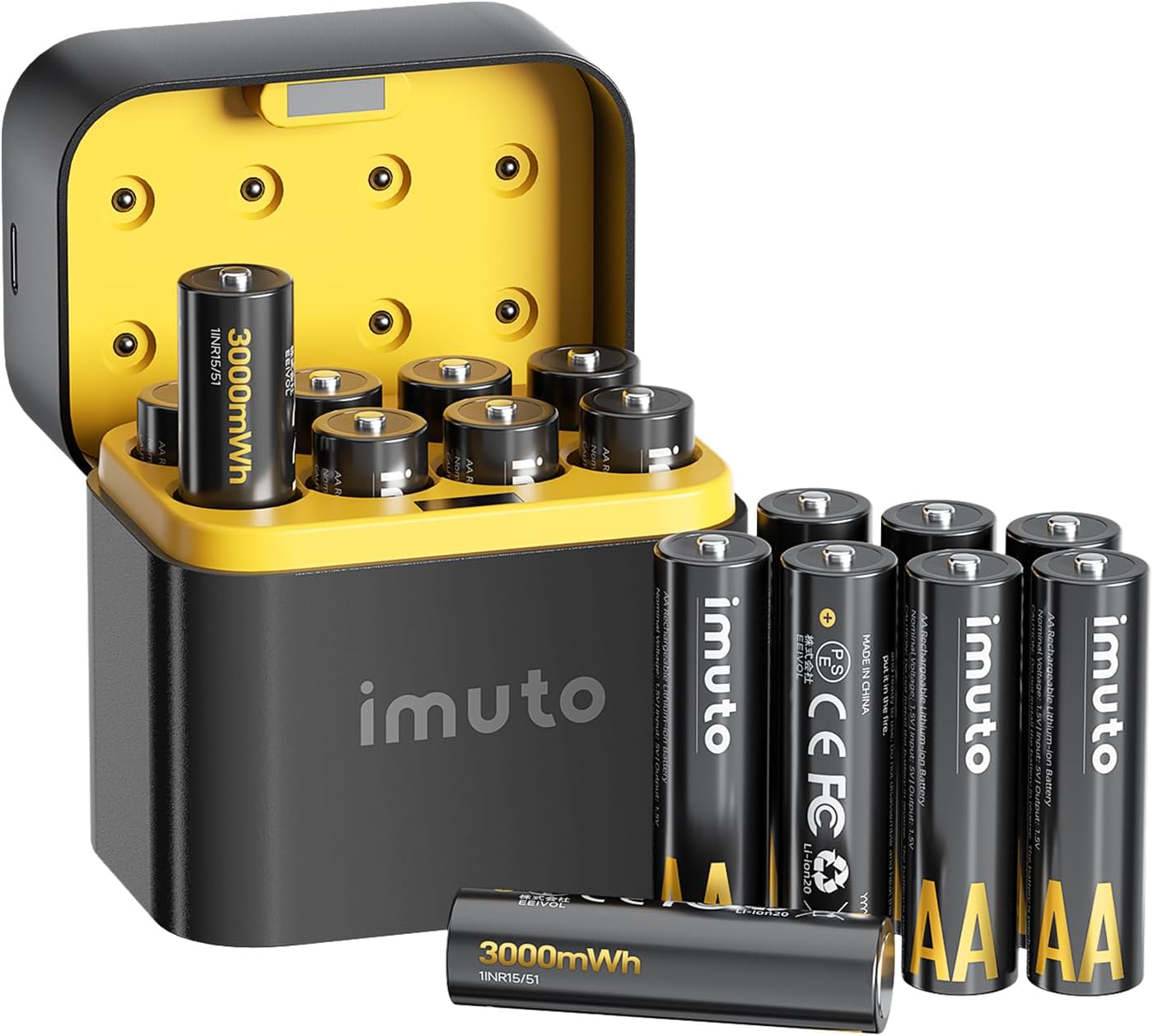 imuto Rechargeable AA Batteries with Charger for Long Lasting Power