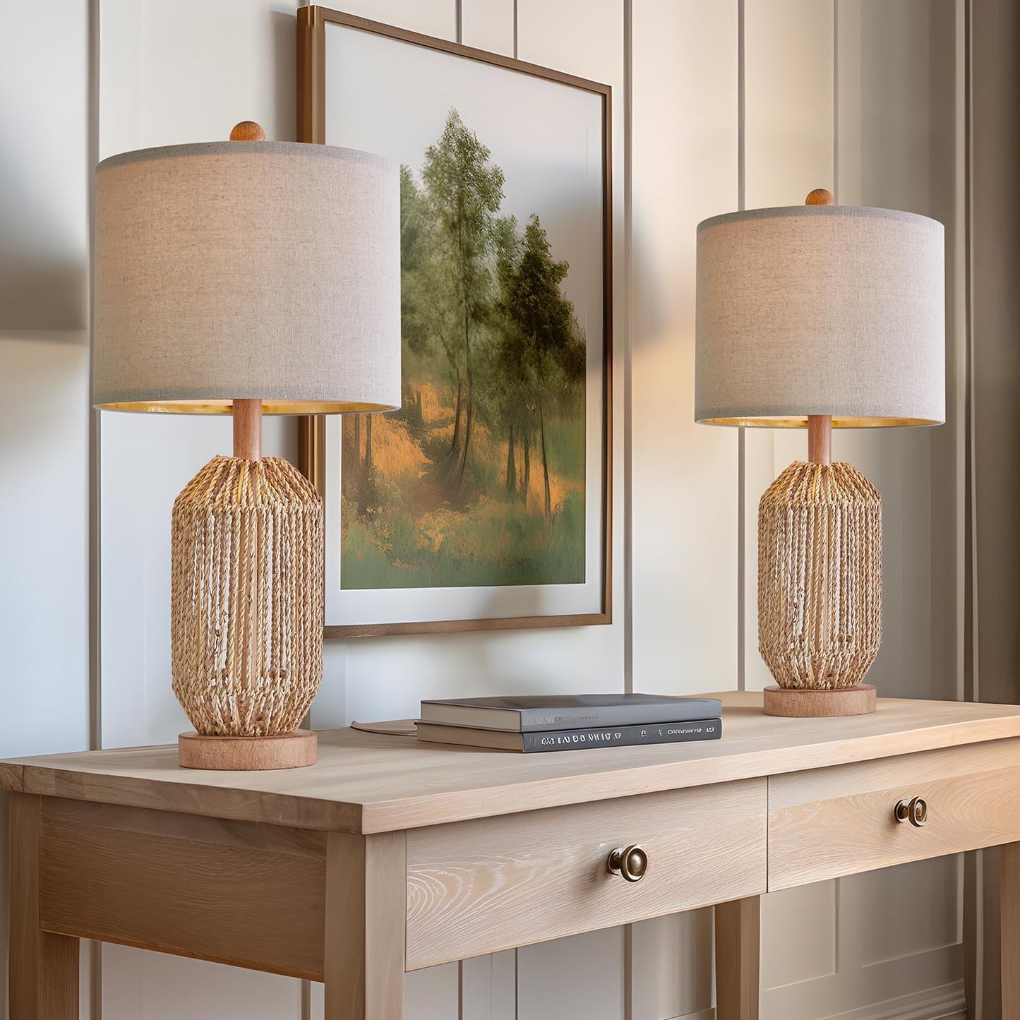 Boho Table Lamps Set of 2 for Living Room and Bedroom Decor
