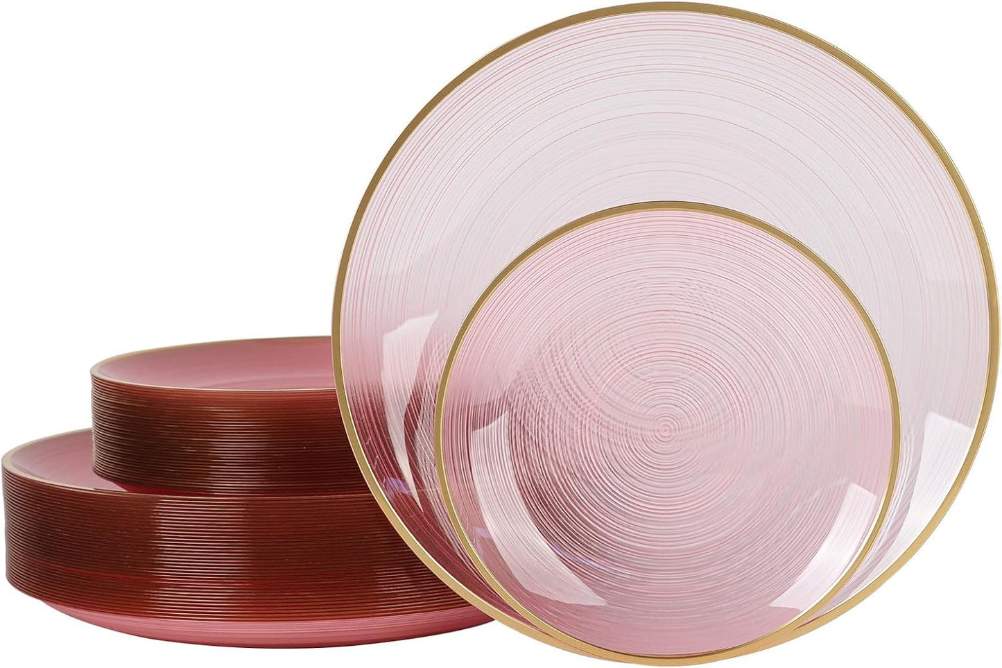 80pcs Disposable Clear Pink Plastic Plates with Gold Rim for Events