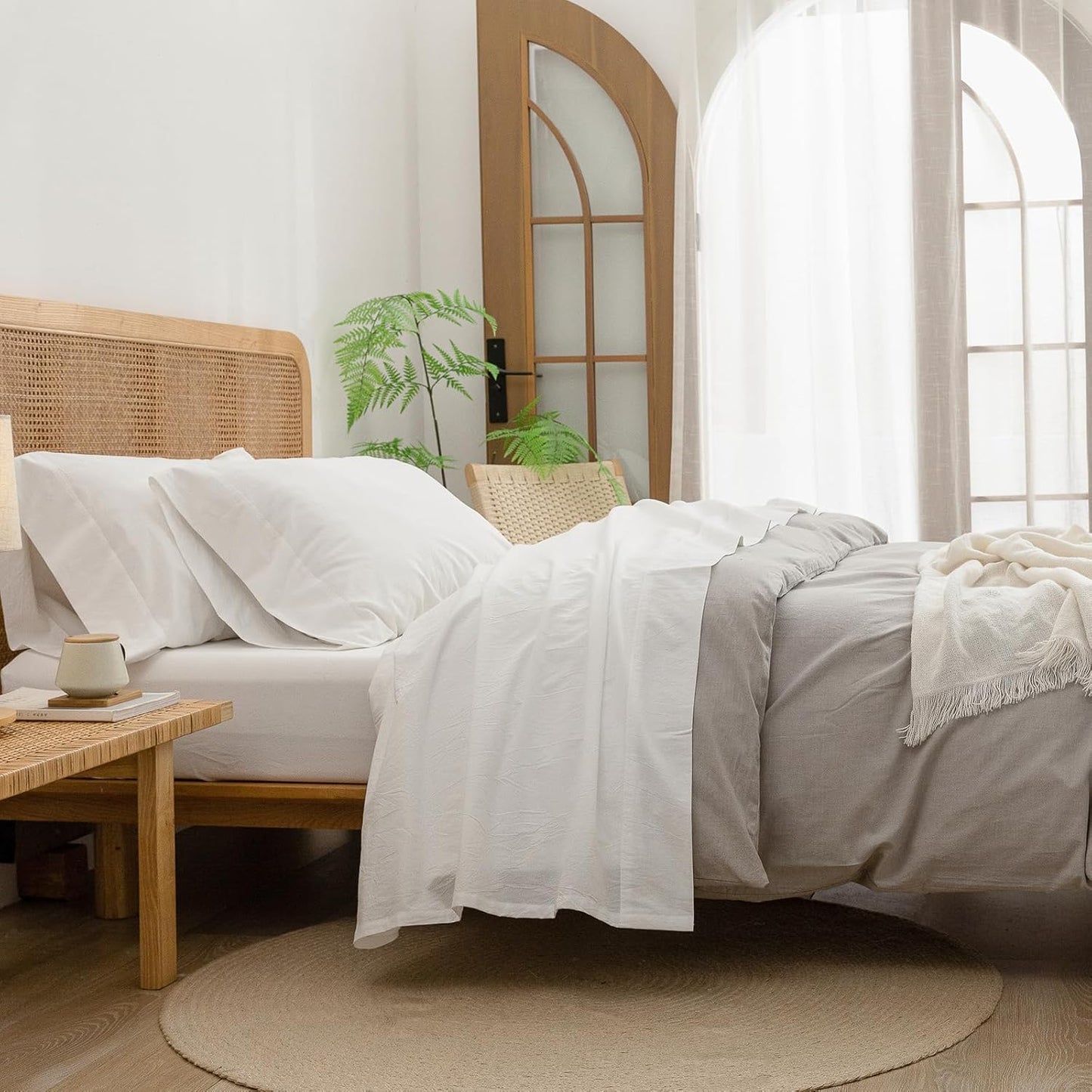 BESTOUCH Sheet Set 100% Washed Cotton for Chic Comfort