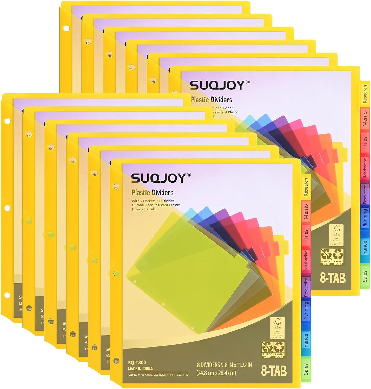 8-Tab Dividers for 3 Ring Binders - 96 Count with Pockets