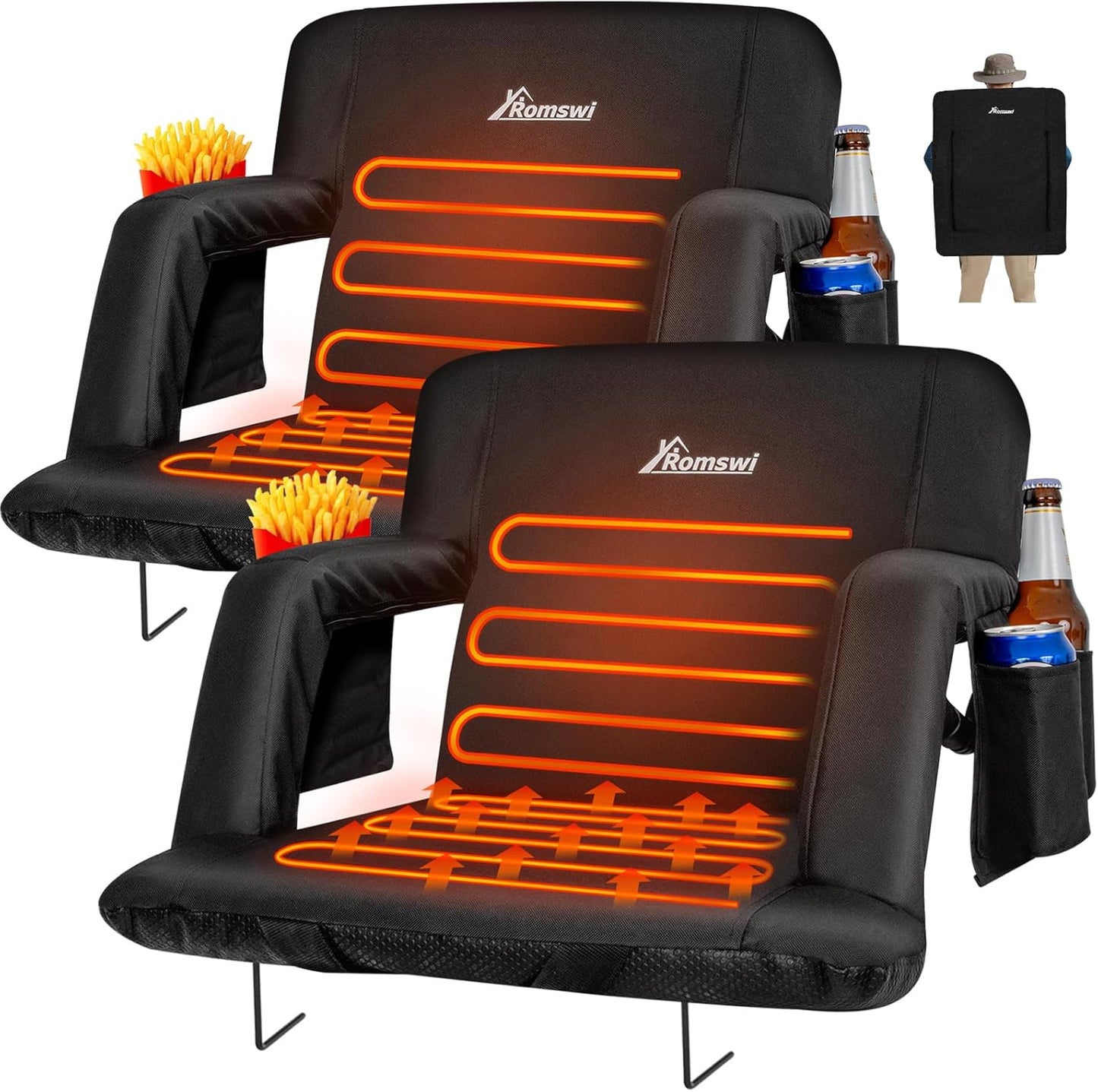 Romswi Padded Bleacher Chairs with Back Support for Comfort