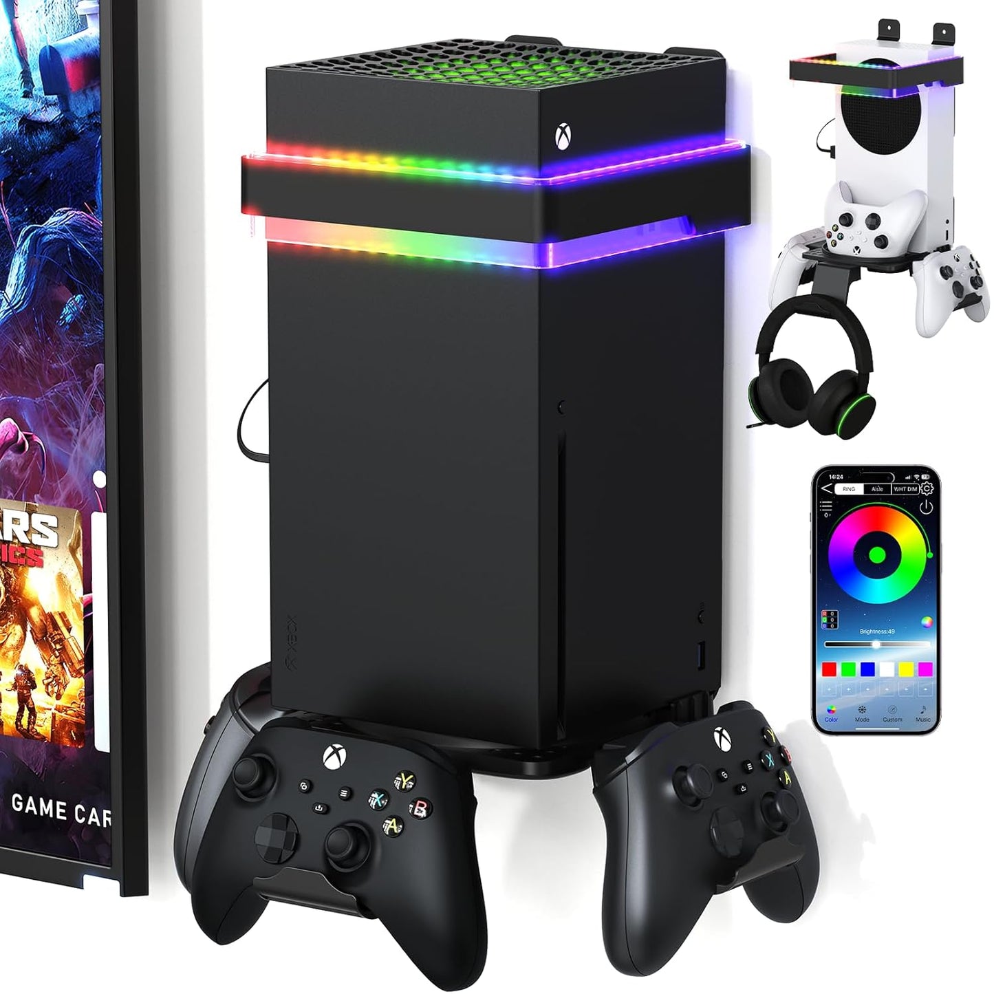 Wall Mount for Xbox Series X/S with RGB Light and Storage