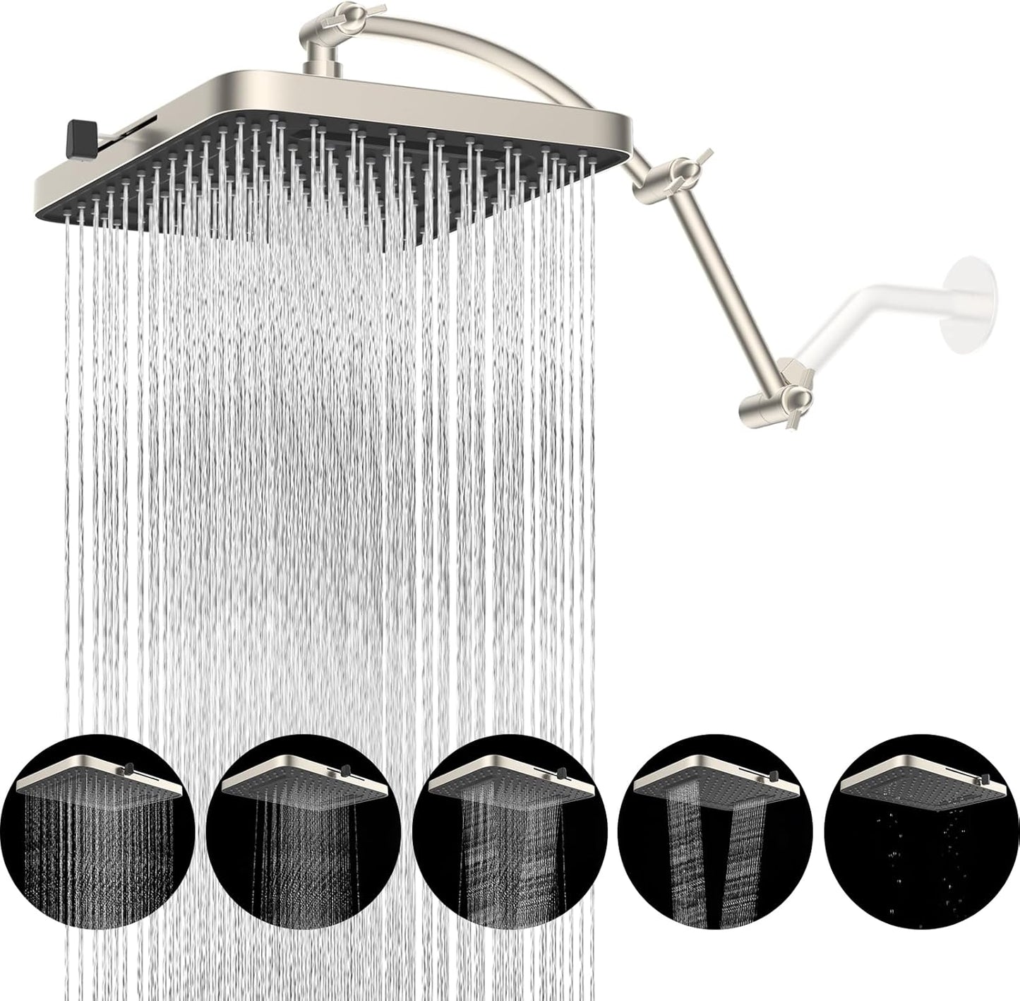 Hibbent 13ft' High Pressure Rain Shower Head with 5 Spray Modes