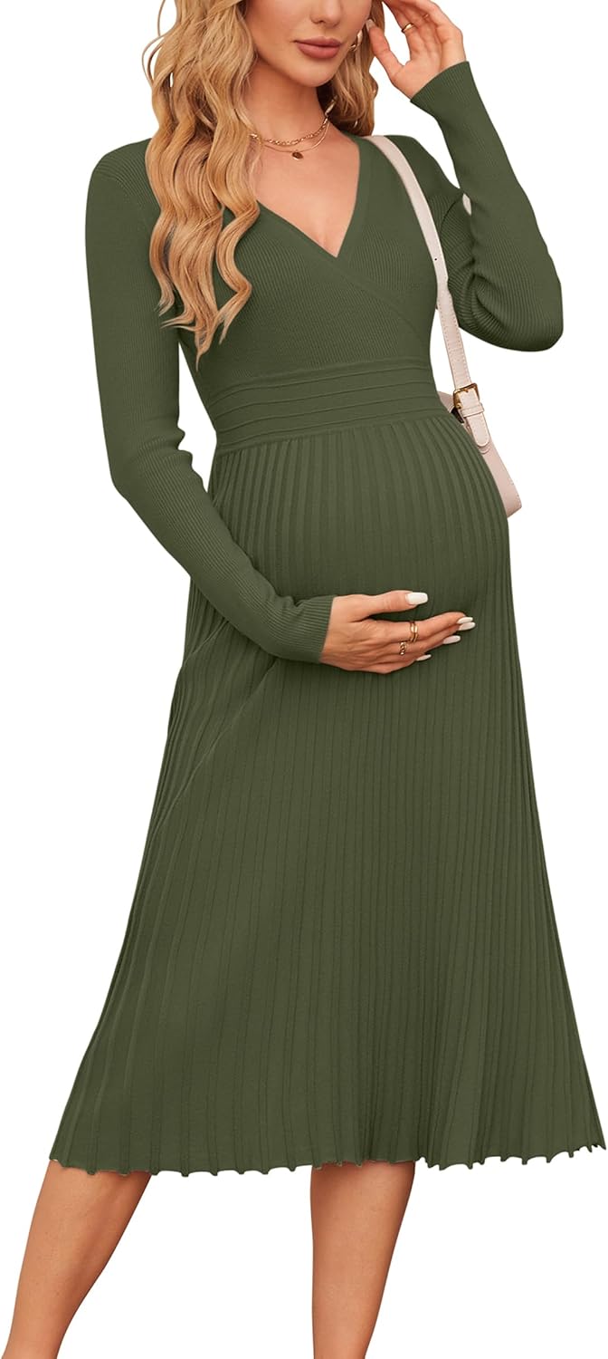 OUGES Women's Fall Maternity Midi Dress for Every Occasion