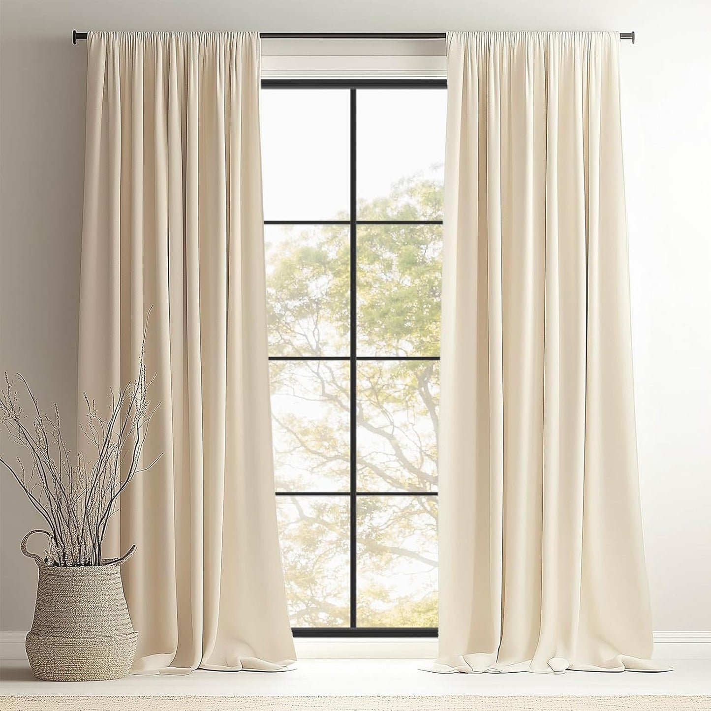 Beige Velvet Blackout Curtains - 84 Insulated