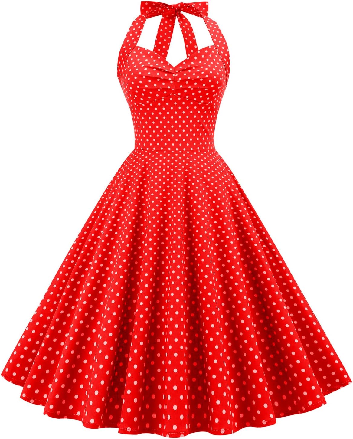 Vintage 50s Polka Dot Halter Cocktail Swing Dress for Women